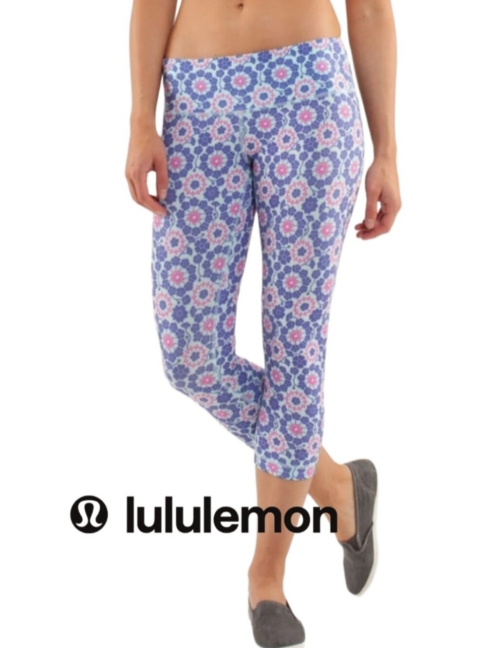 Lululemon Wunder Under Crop Twiggy Printed Power Purple / Aquamarine lulu4